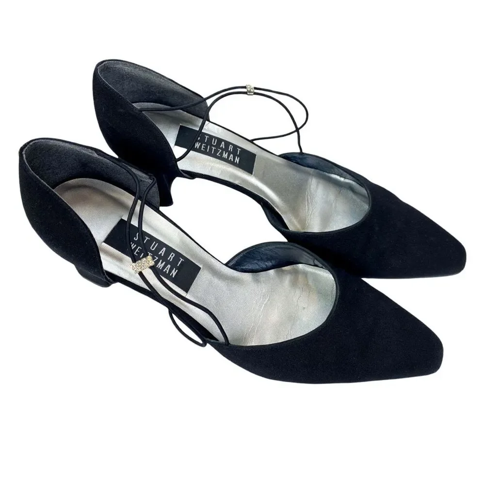 Vintage Stuart Weitzman Black Crystal Embellished D'orsay Style Guipure Heels